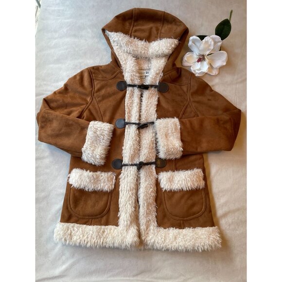 Penny Lane Forever 21 girls Faux Suede Jacket With Faux Fur Trim SZ Medium #417 - Picture 1 of 9